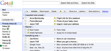 Gmail Priority Inbox, courtesy of TechCrunch